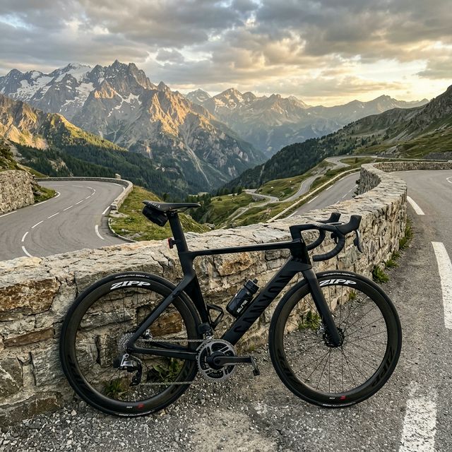 Vélo de route carbone haut de gamme dans un col de montagne