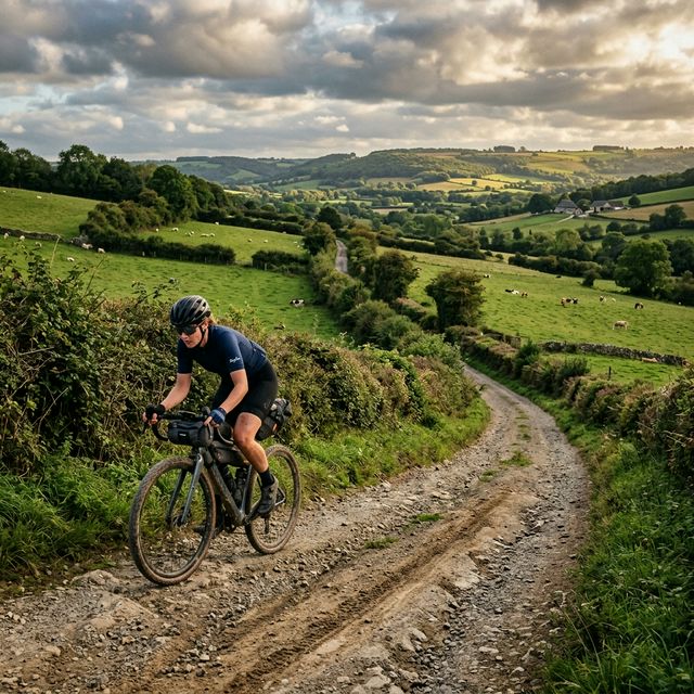 Cycliste grimpant une côte dans le Pays de Bray