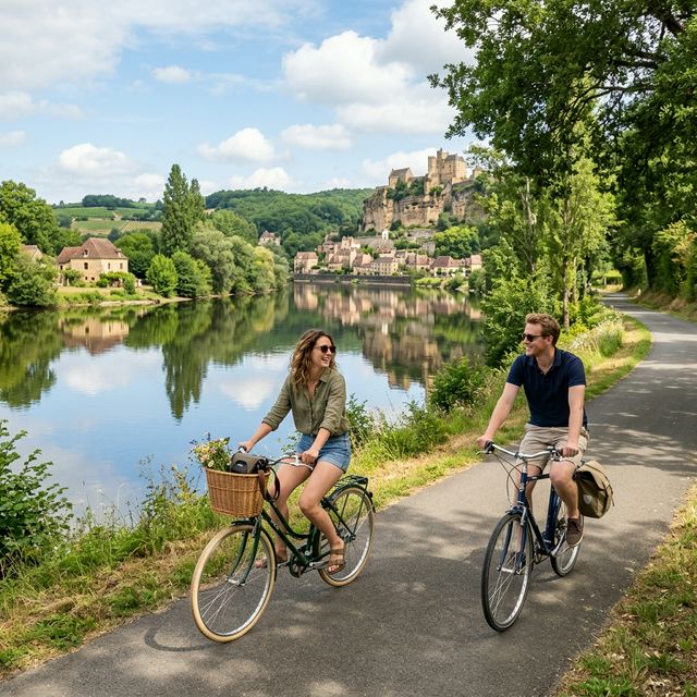 Couple pédalant sur les bords de l'Oise